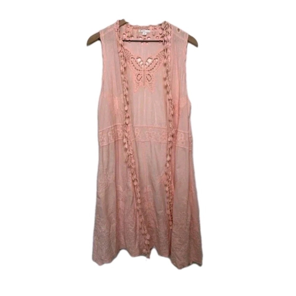 Womens 18/20 Cardigan Duster Pink Size Large Butterfly Embroidered Crochet Boho